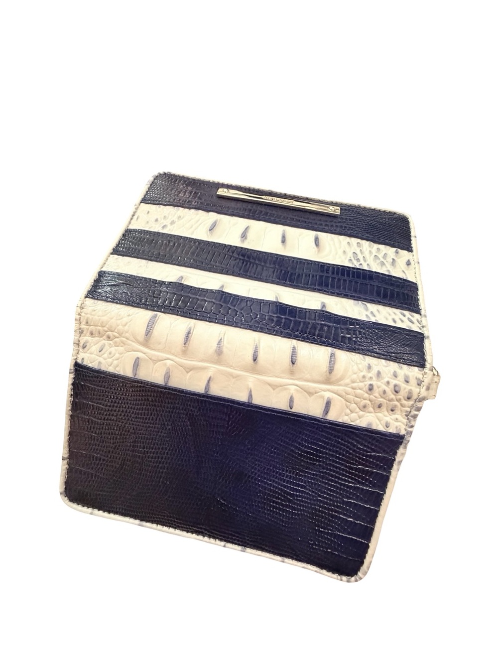 Brahmin navy & white striped melbourne croc embossed satchel + wallet set - Picture 9 of 10
